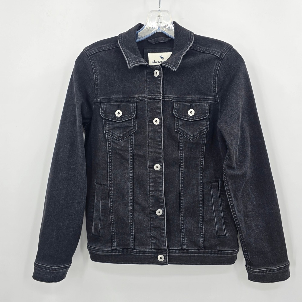 Abercrombie Denim Jacket Kids 13/14 Black Denim Trucker  Classic Button Up